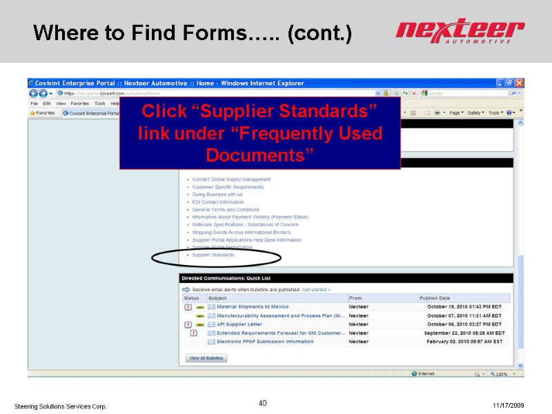 Where to Find Forms….. (cont.) Click “Supplier Standards” link under “Frequently Used Documents”